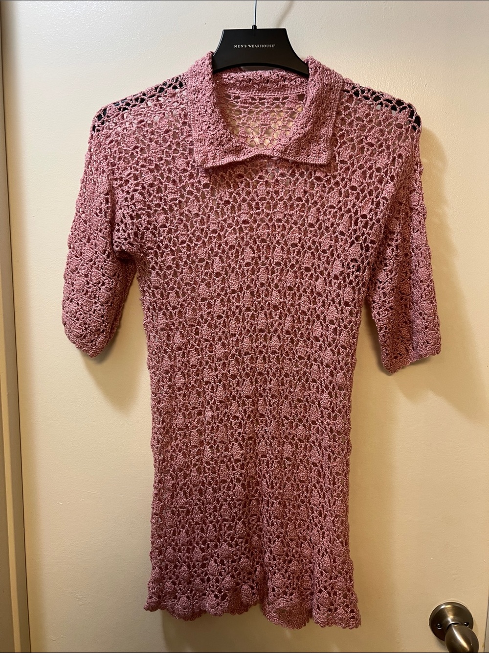 Women's Crochet Knit Short-Sleeve Top - Mauve Pink